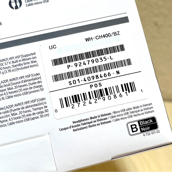 HeadPhones SONY WH-CH400. NIB/New. Black. Wireless Bluetooth. - Picture 7 of 15